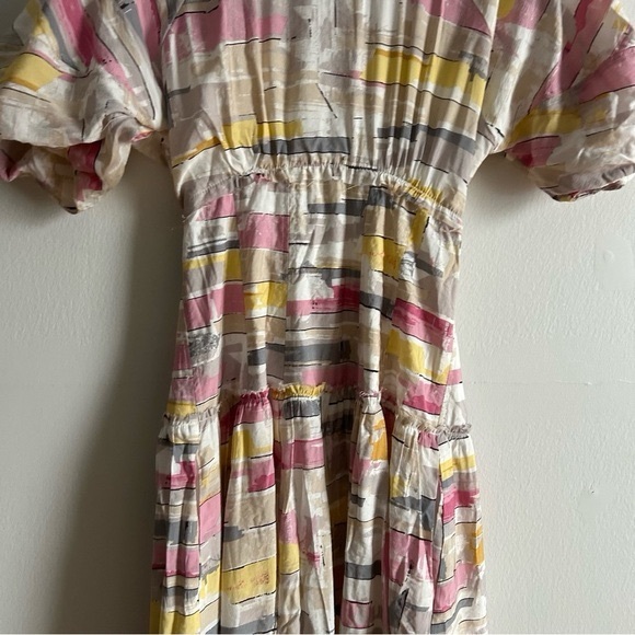 Moon River Sz M Colorful Pastel Puff Sleeves Poplin Open Back Maxi Dress - Picture 5 of 10